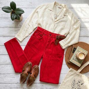 Vintage La Griffe Red Super High Waist Jeans 80s 90s Skinny Leg